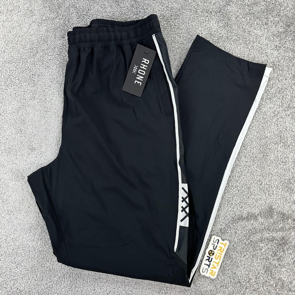 Rhone Coaches Track Pants Mens Large Black Lightweight Performance Snap Leg Gym